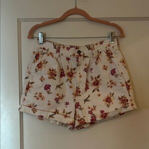 American Eagle Outfitters Floral High Waist Shorts - Cream and Pink